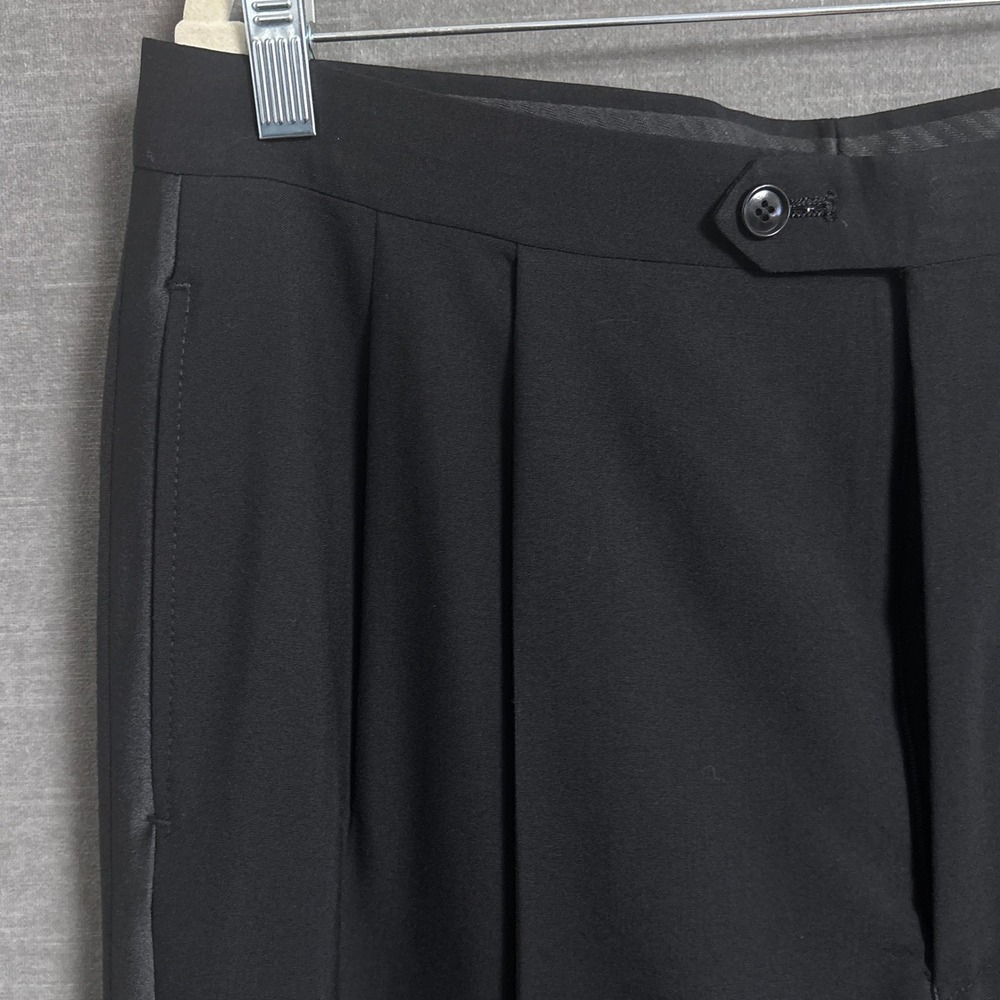 Tuxedo Pants 32 Black Wool Pleated Satin Stripe Formal Evening Prom Wedding